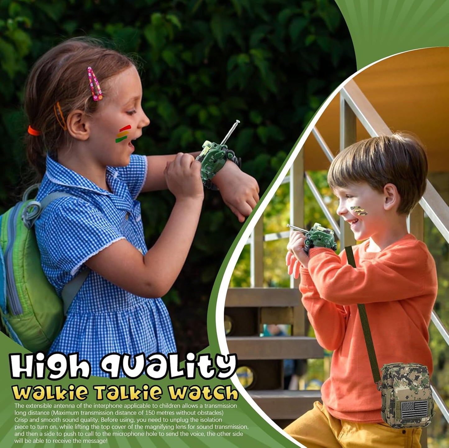 Walkie Talkies Set for Kids Outdoor Explorer, 2 Way Long Range Transceiver Camping Hunt Gear Kit Binoculars Adventure Game, Cool Spy Gadgets for Boy Girls Aged 5+