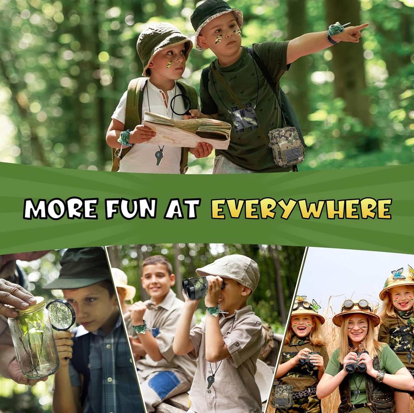 Walkie Talkies Set for Kids Outdoor Explorer, 2 Way Long Range Transceiver Camping Hunt Gear Kit Binoculars Adventure Game, Cool Spy Gadgets for Boy Girls Aged 5+
