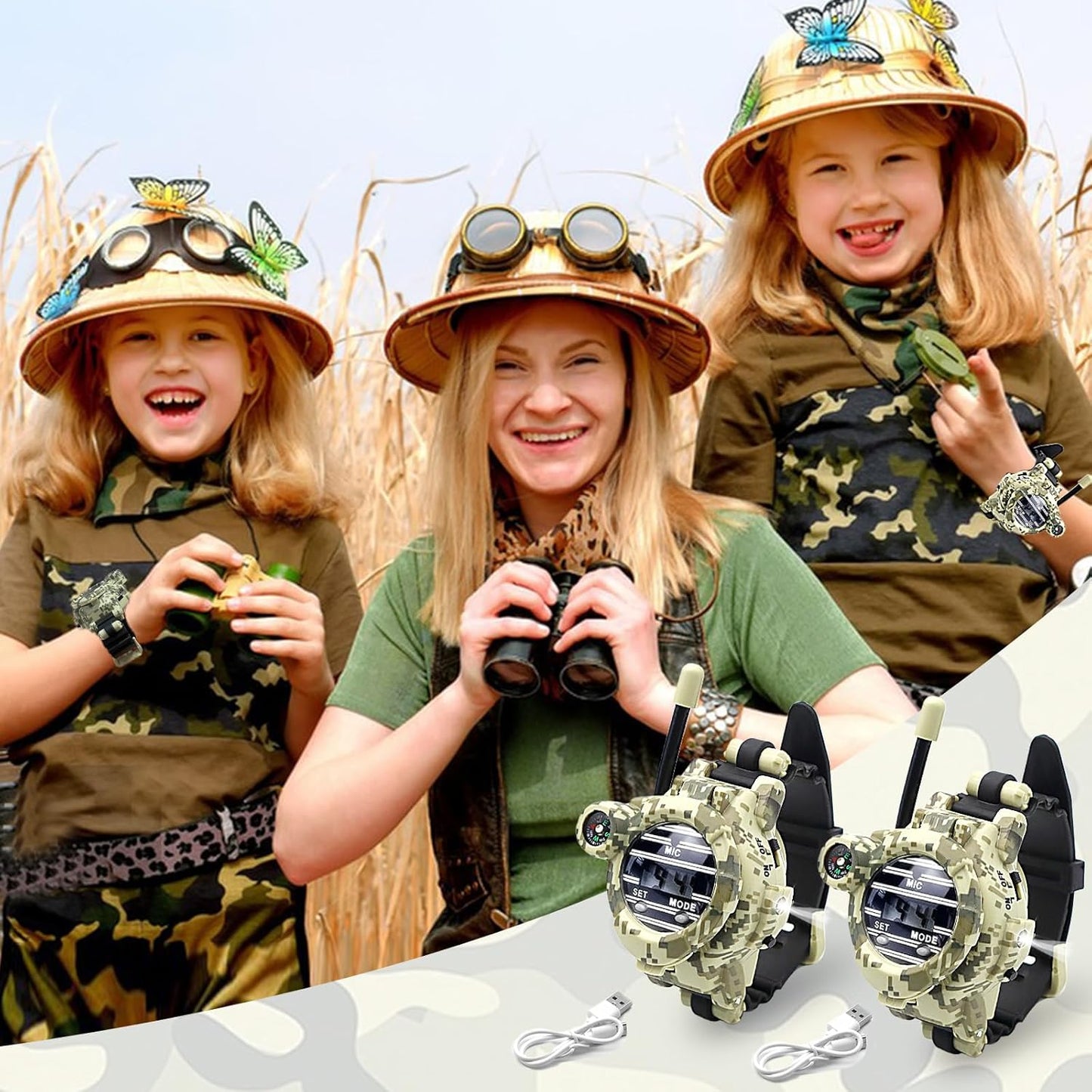 Walkie Talkies Watch Rechargeable, Spy Watch Army Toys for Kids, 7 in 1 Digital Watch Walkie Talkies, Two-Way Long Range Radios with Flashlight, Cool Spy Gadgets for Boy Girls Outdoor Game