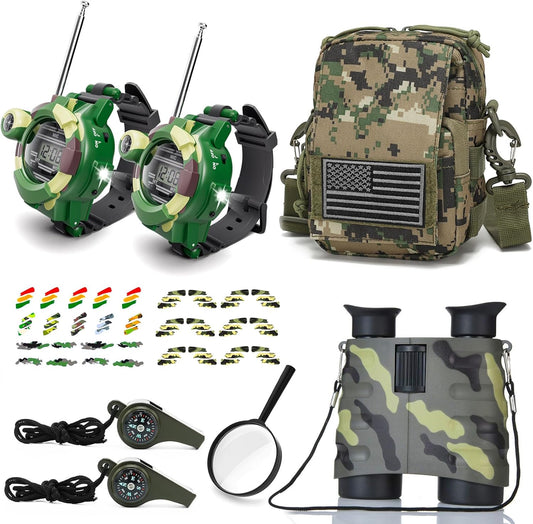 Walkie Talkies Set for Kids Outdoor Explorer, 2 Way Long Range Transceiver Camping Hunt Gear Kit Binoculars Adventure Game, Cool Spy Gadgets for Boy Girls Aged 5+